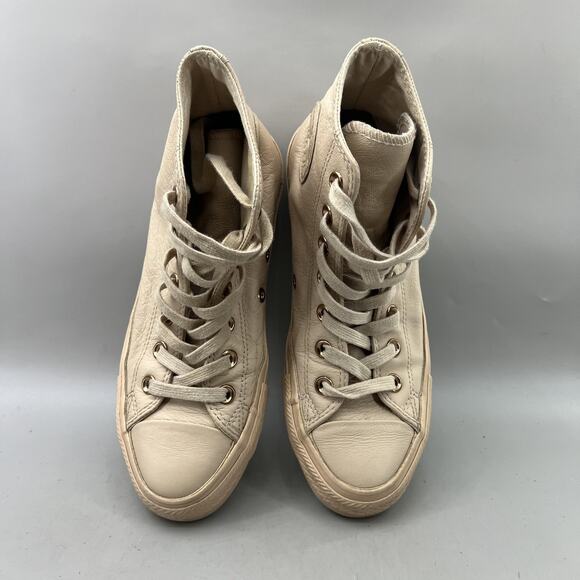 Converse Chuck Taylor All Star Leather Shoes Women Size 7 Nude Pink High Sneaker - Picture 5 of 8
